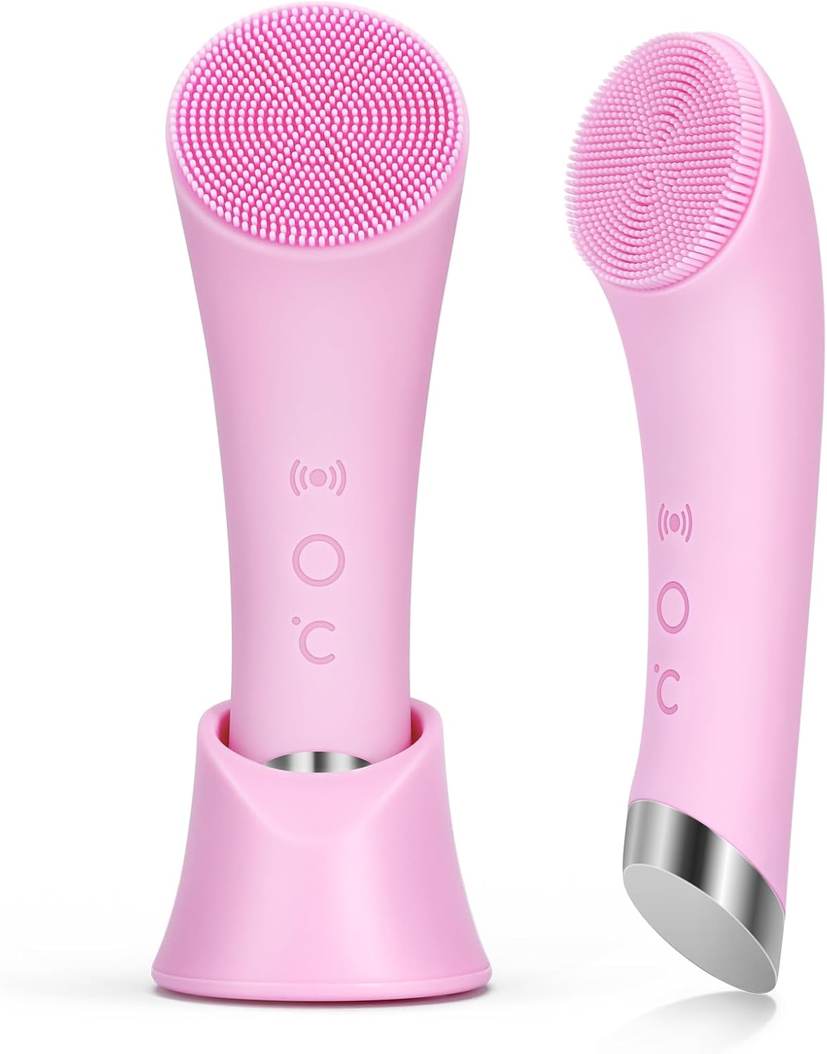 Facial Cleansing Brush, Rechargeable Silicone Face Scrubber with Heat Massage End