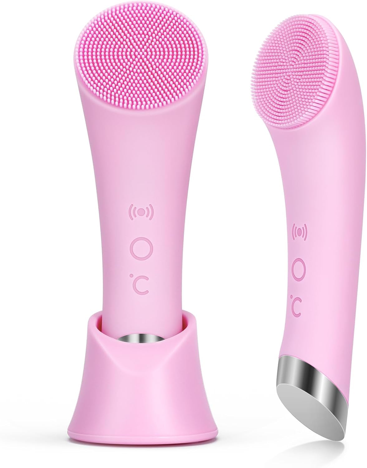 Facial Cleansing Brush, Rechargeable Silicone Face Scrubber with Heat Massage End