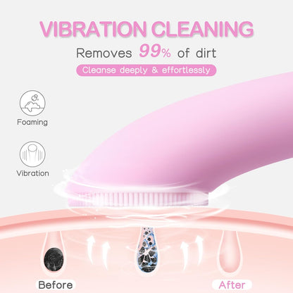 Facial Cleansing Brush, Rechargeable Silicone Face Scrubber with Heat Massage End