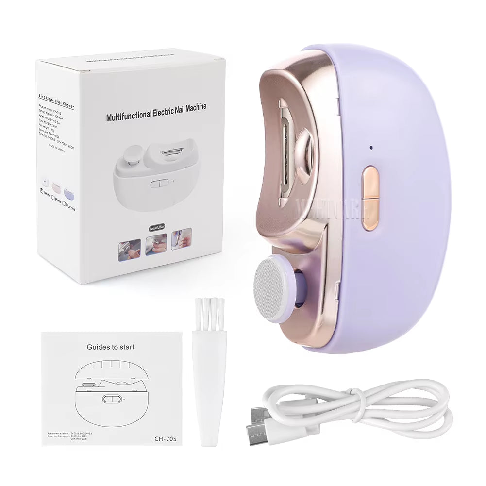 2-in-1 Cordless Nail Clipper, Grinder for Adults and Children, Nail Polish Remover