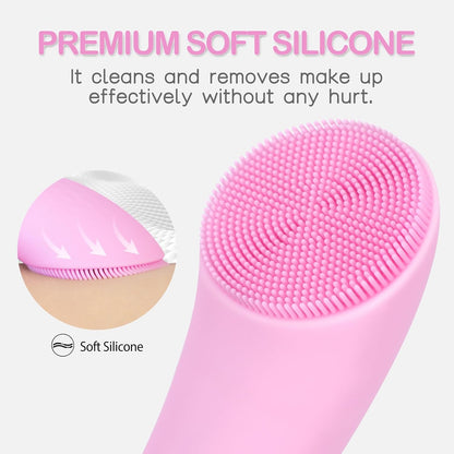 Facial Cleansing Brush, Rechargeable Silicone Face Scrubber with Heat Massage End