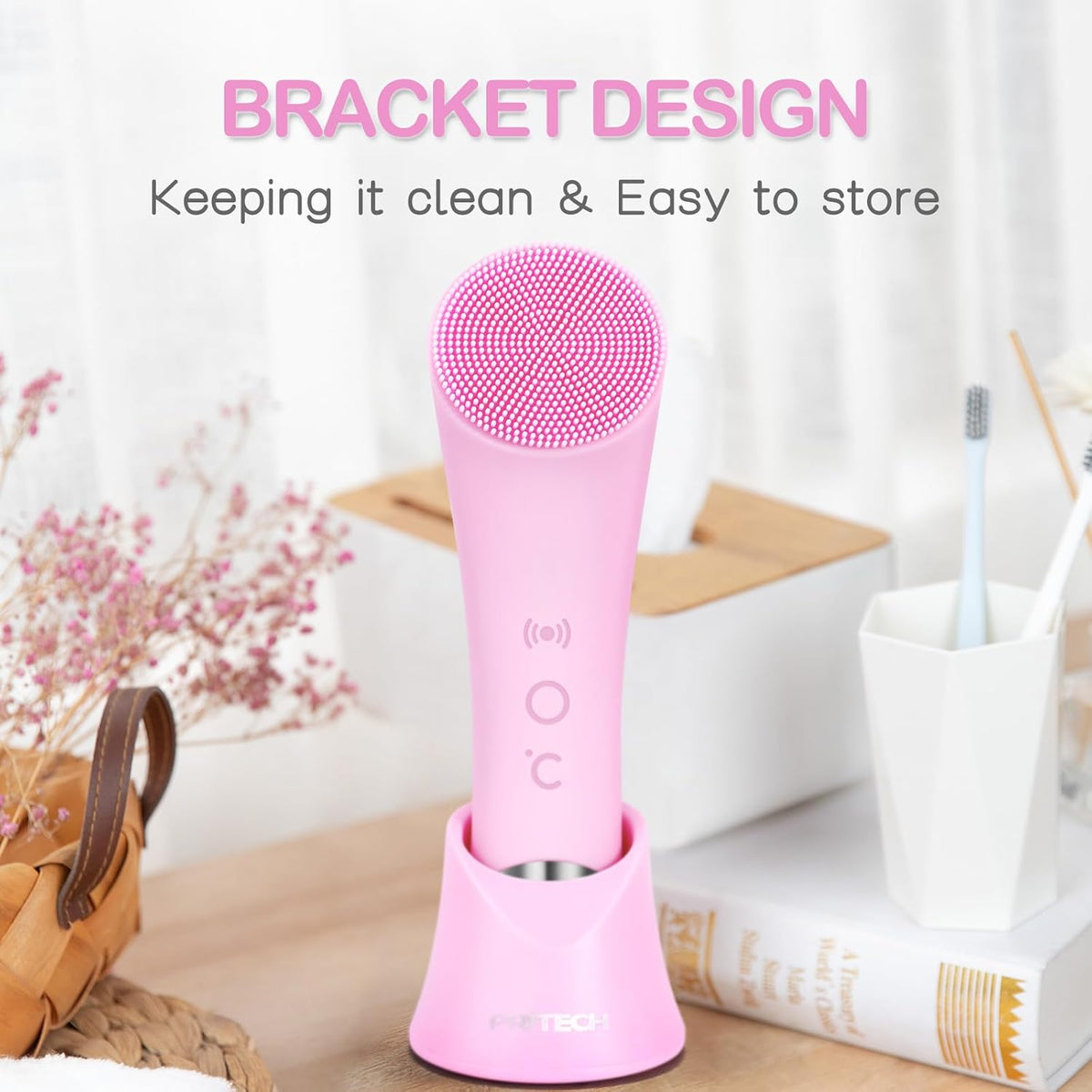 Facial Cleansing Brush, Rechargeable Silicone Face Scrubber with Heat Massage End